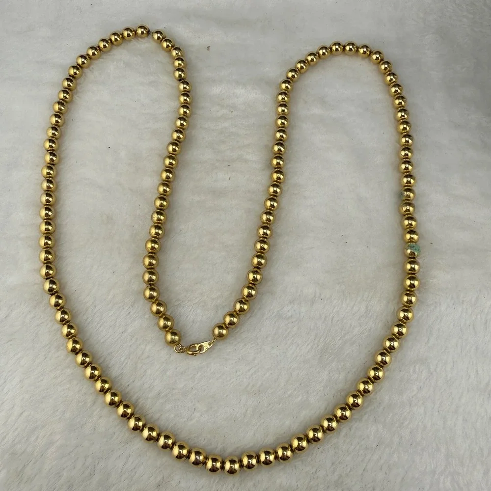Vintage Ball Bead Necklace 6mm Gold Tone Polished Classic Strand 32